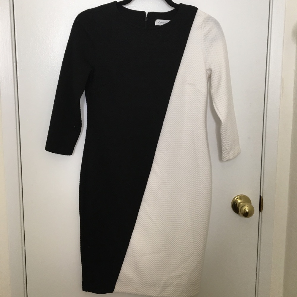 White/Black Calvin Klein 3/4 Sleeve Dress